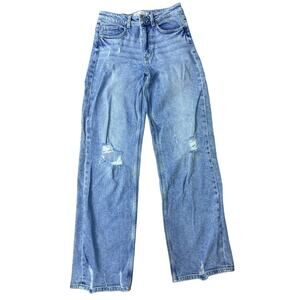 BKE Billie Women’s 27x32 High Rise Wide Leg Distressed Jeans Medium Wash